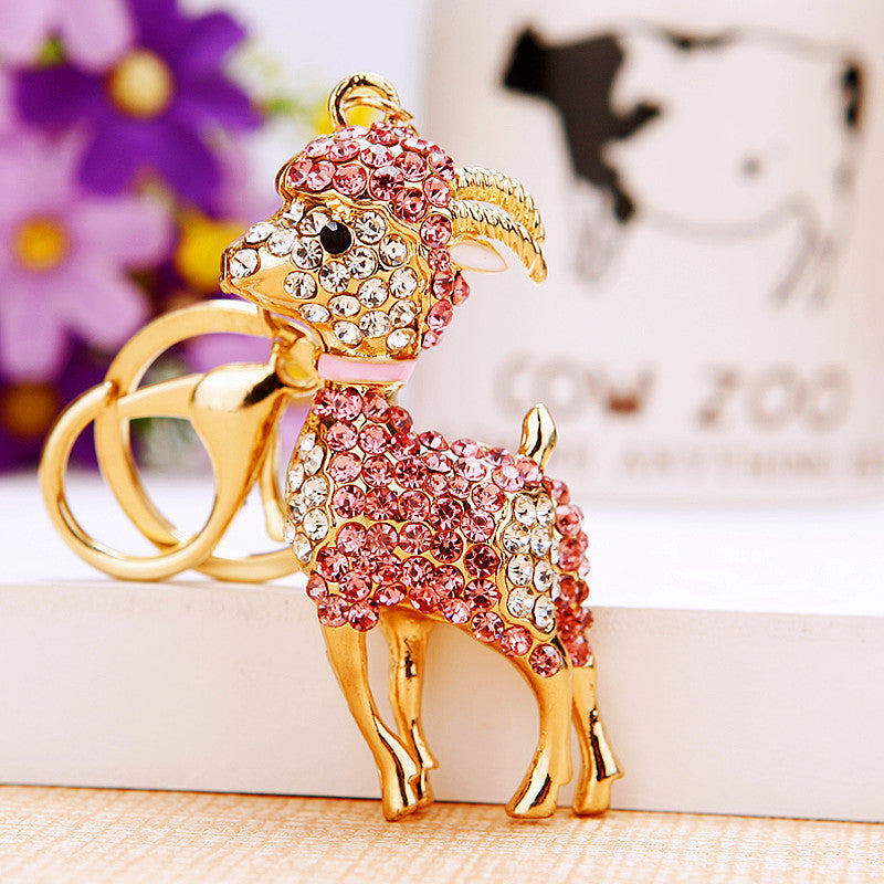 Wholesale Chic Metal Lucky Sheep Keychain Rhinestone Car Key Accessory Bag Charm Gift