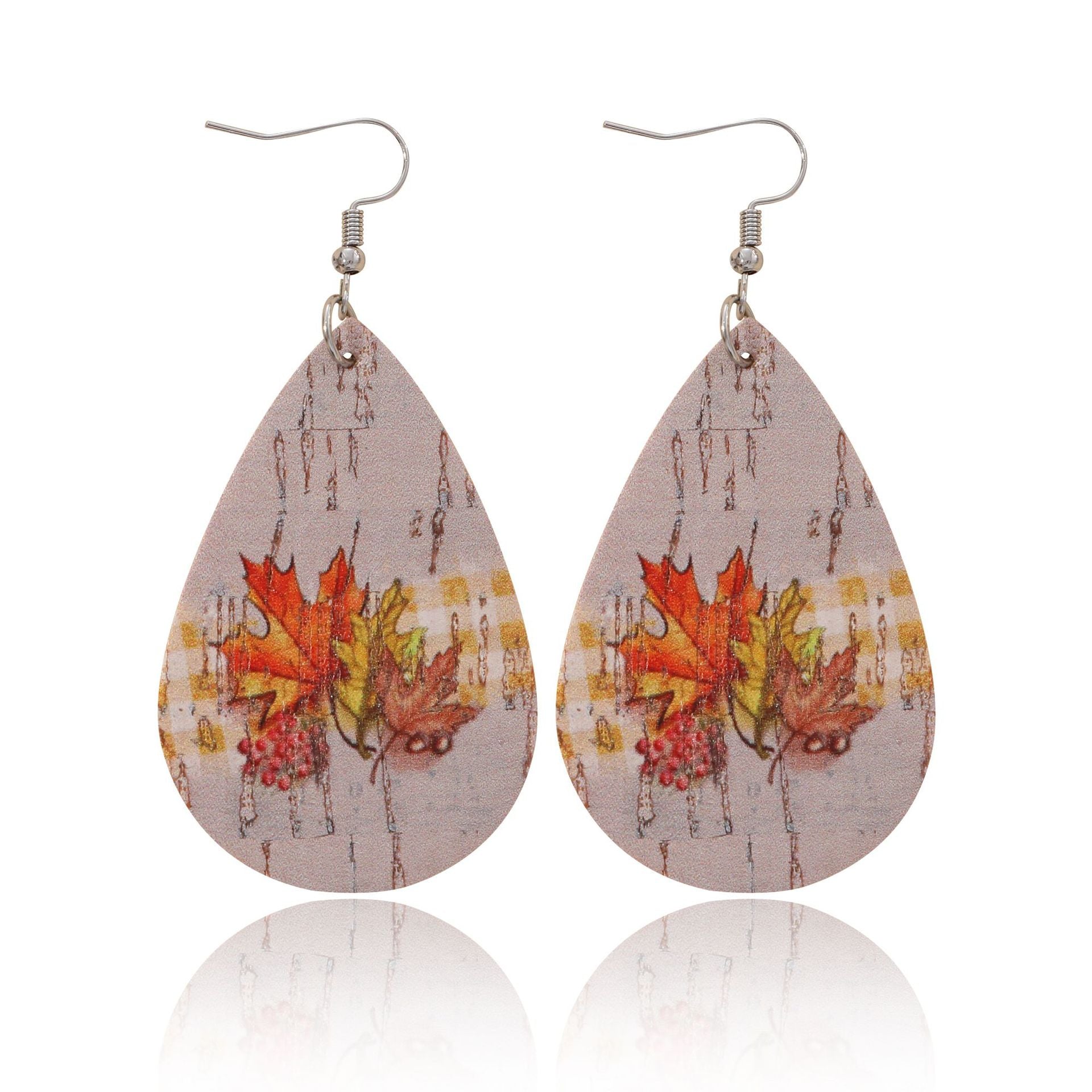 Wholesale Thanksgiving Gnome Maple Leaf Pumpkin Leather Drop Earrings