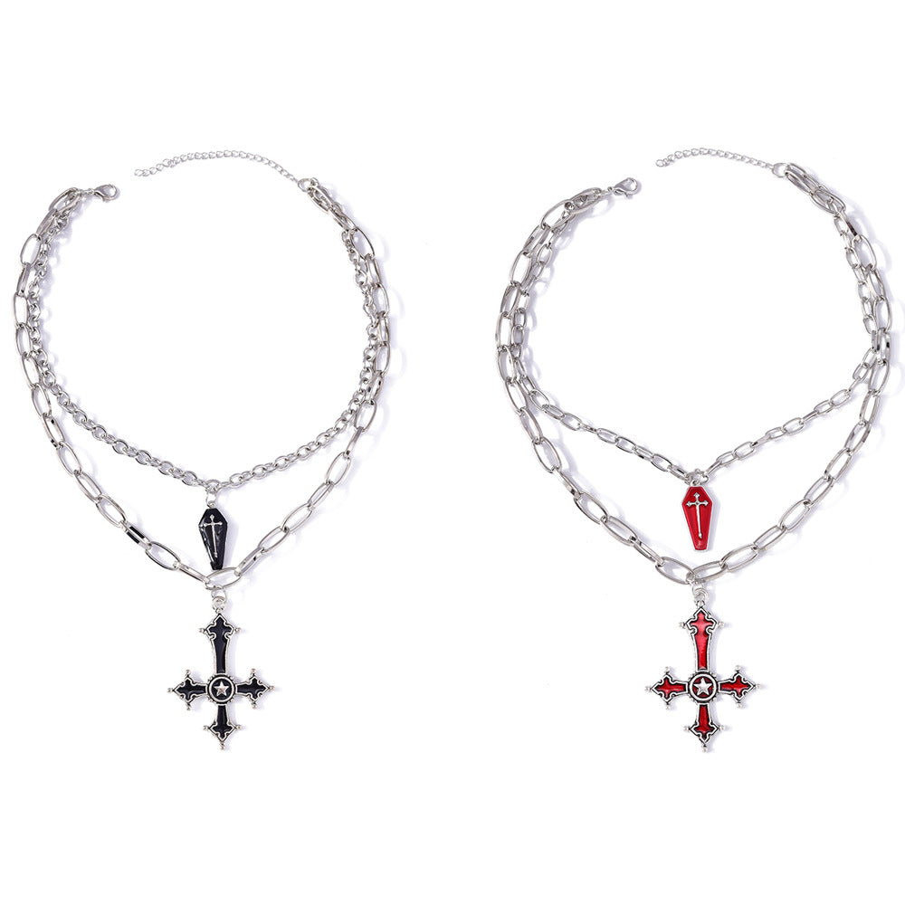 Wholesale Gothic style oil dripping coffin cross necklace set clavicle chain