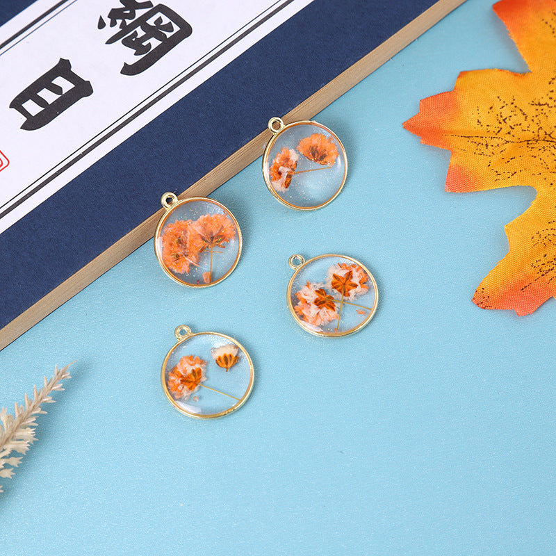 Wholesale Alloy 10pcs/pack Round Natural Glue Drop Dried Flower Pendant Accessories Handmade DIY Jewelry Earrings Necklace Bracelet Small Hanging Material
