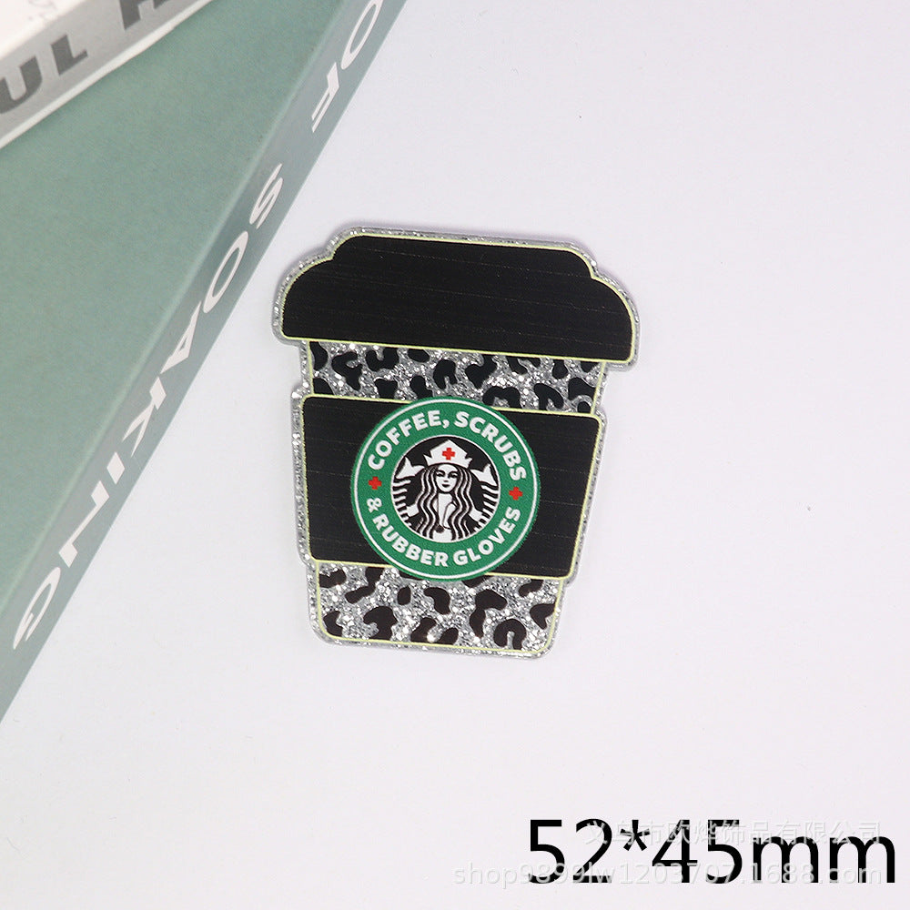 Wholesale 10pcs powder cartoon letter beverage love bag jewelry acrylic pin DIY patch accessories