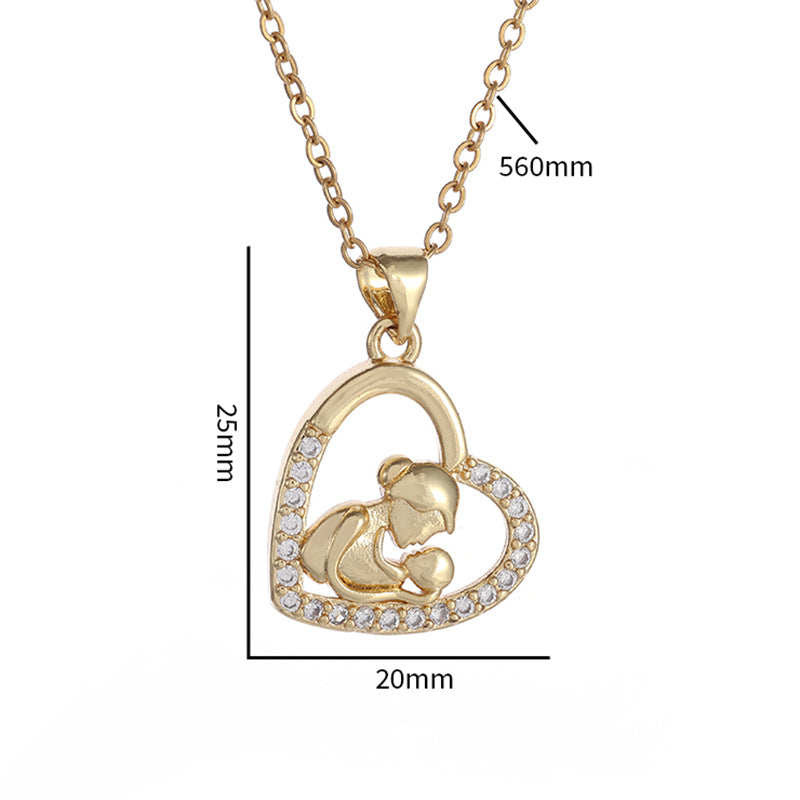 Wholesale Mom Micro-paved Zirconia Heart-shaped Necklace