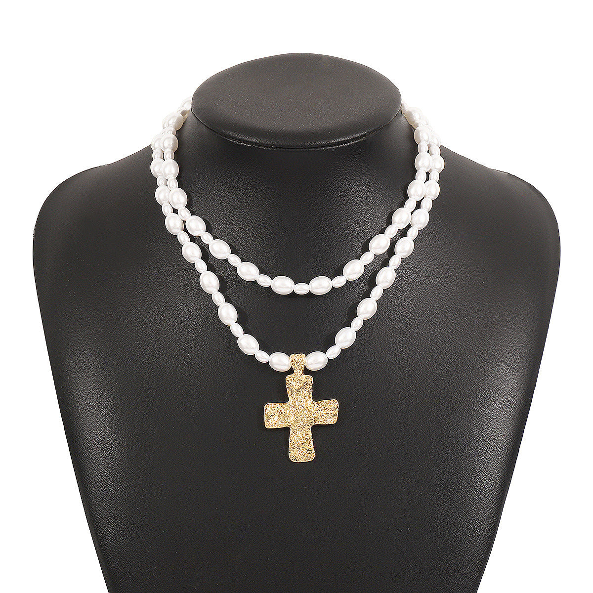 Wholesale Cross Pendant Vintage Pearl Double Layer Clavicle Necklace