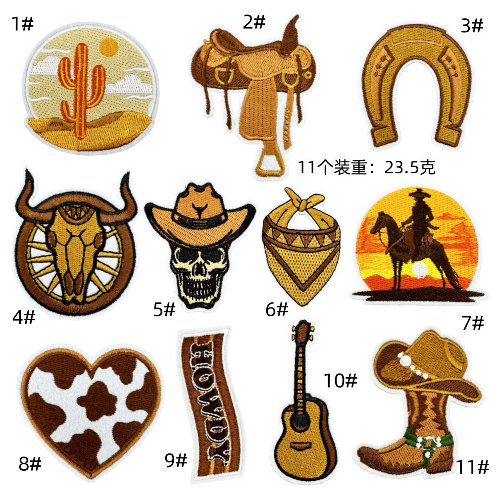 Wholesale Western Denim Embroidery Zhangzai Clothing Accessories Hot Melt Adhesive Non Stitching Large Pattern Cloth Patch FS