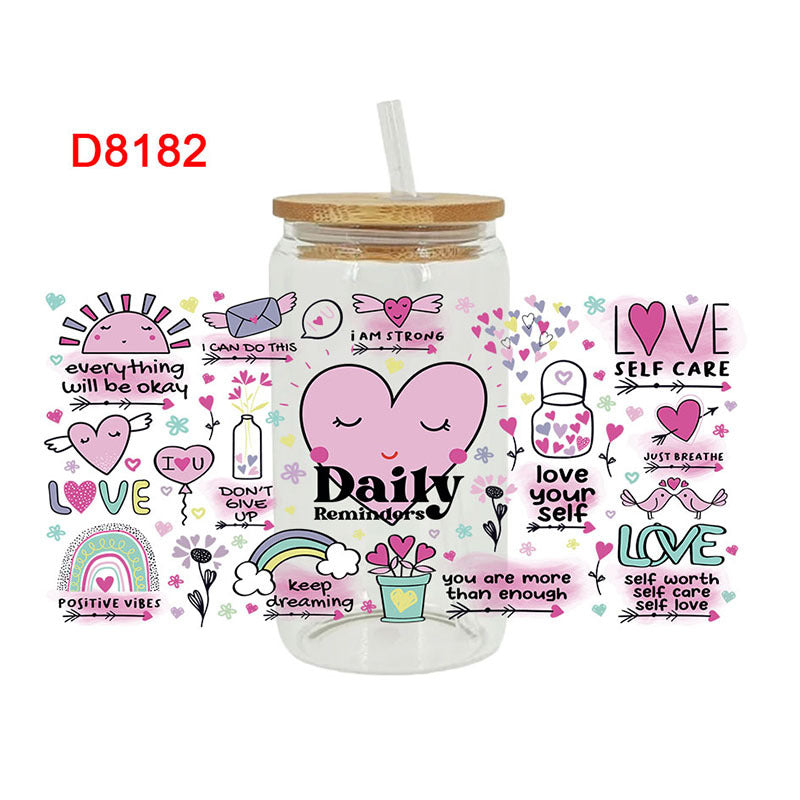 Wholesale Colorful Love Letter 16oz Cup UV DTF Wraps