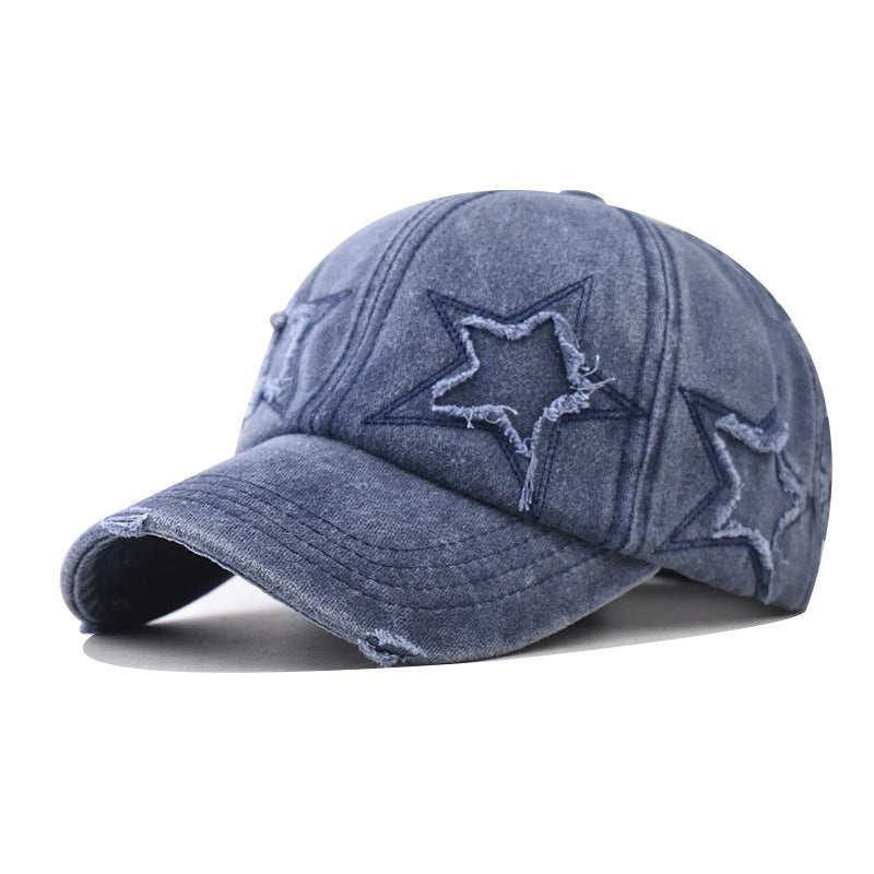 Wholesale Pure Cotton Washed Distressed Personalized Hole Five-pointed Star Baseball Cap