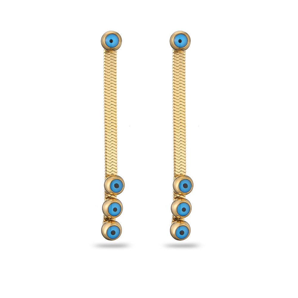 Wholesale Drip Oil Tree Leaf Blue Eyes Long Earrings