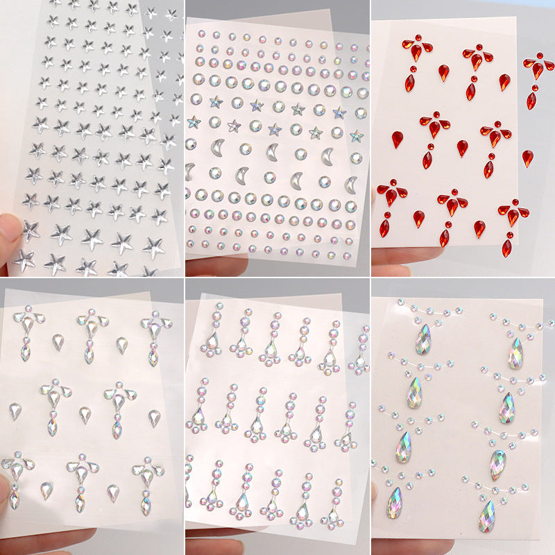 Wholesale Acrylic AB Diamond Antique Feng Hua Dian Makeup Stage Performance Eye Patch Diamond Eyebrow Center Patch