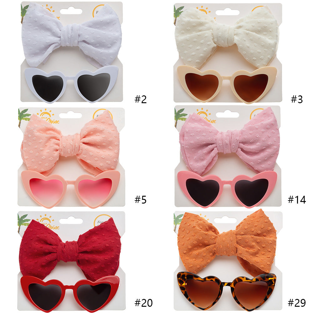 Wholesale Kids Heart Sunglasses Fabric Headband Set