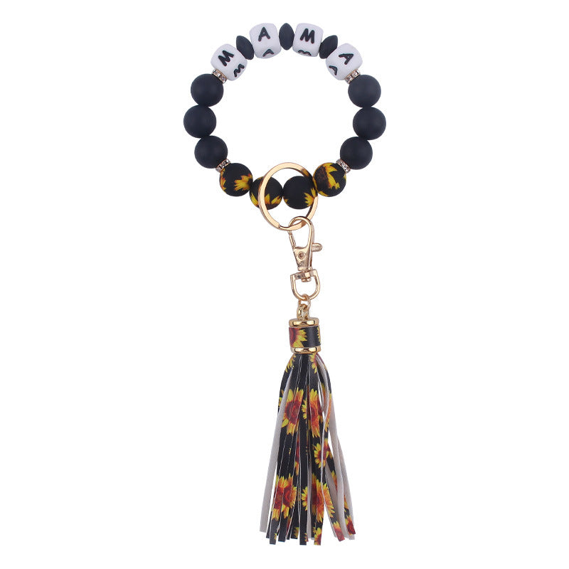 Wholesale Silicone Leopard Print Beaded Wrist Keychains
