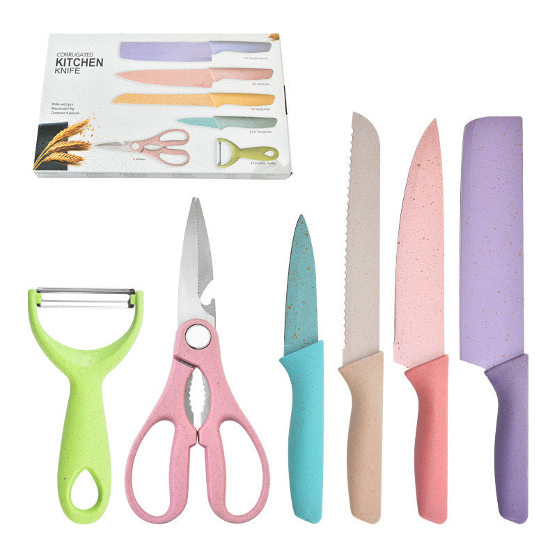 Wholesale colored macaron kitchen knife set of six pieces