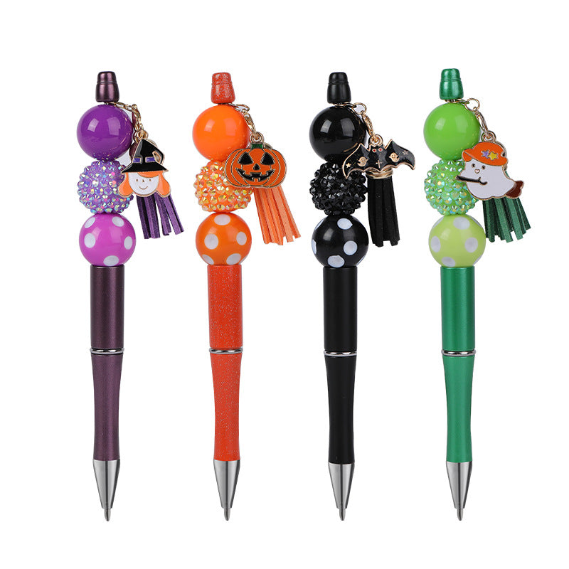 Wholesale 2pcs Beaded Pens DIY Halloween Creative Fun Rhinestone Pumpkin Skull Tassel Ballpoint Pen
