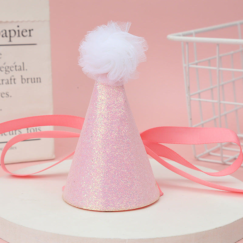 Wholesale Cute Glitter Birthday Hat Kidsren' s Birthday Party Hair Crown Headdress Rainbow Triangle Hat