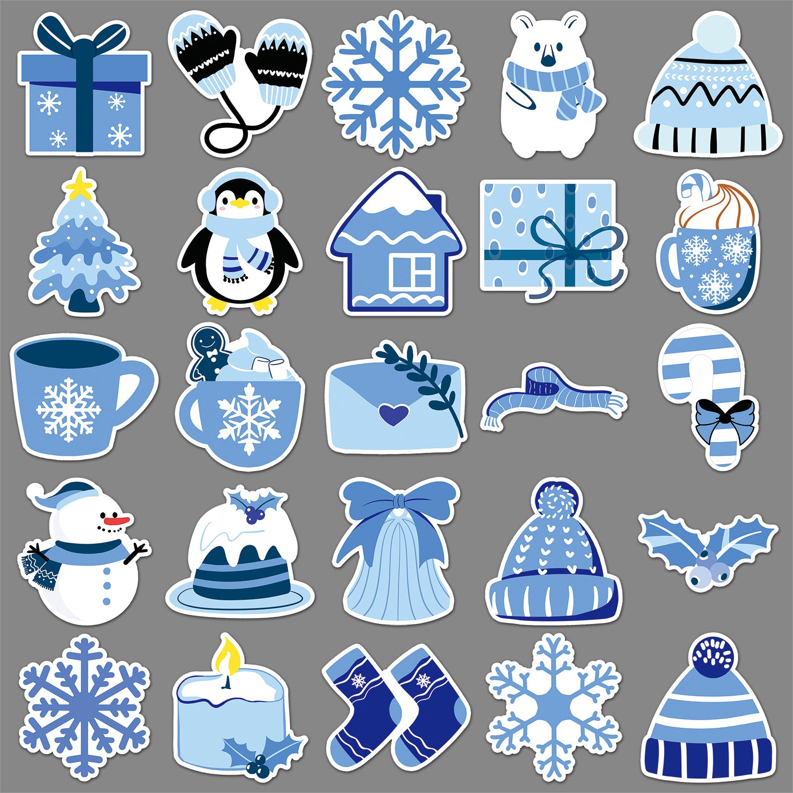 Wholesale 50pcs/ pack blue winter cartoon Christmasstickers