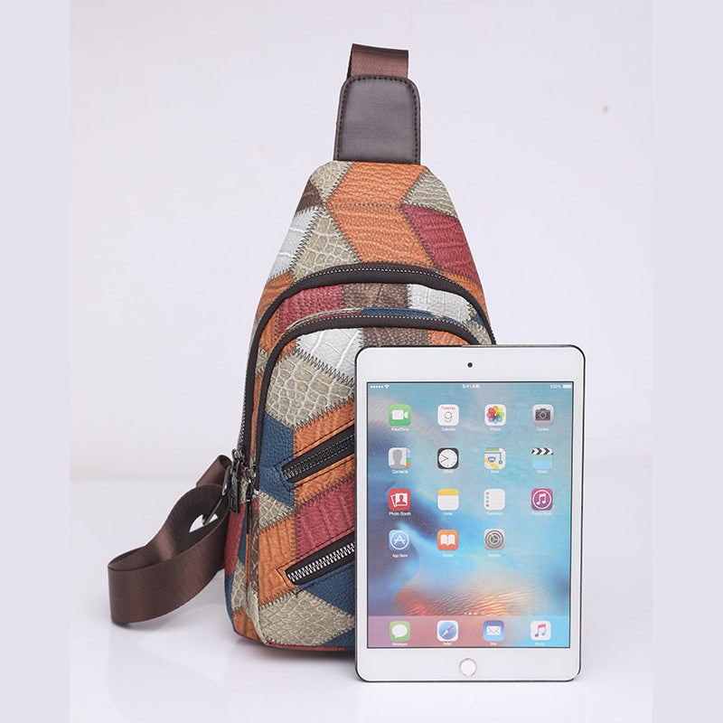 Wholesale PU Ethnic Style Contrast Stitching Chest Bag