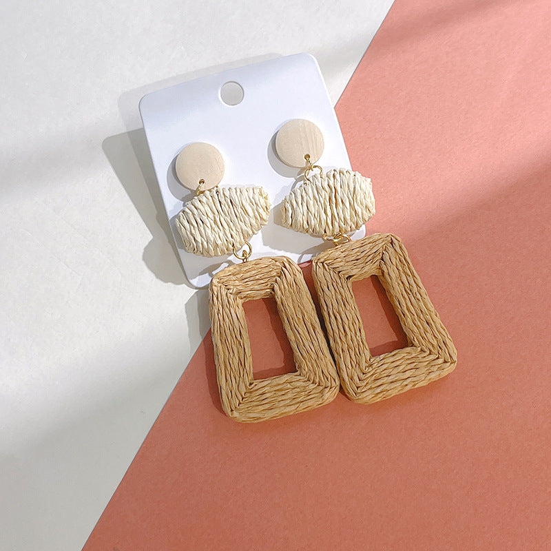Wholesale Straw Handwoven Geometric Stud Earrings
