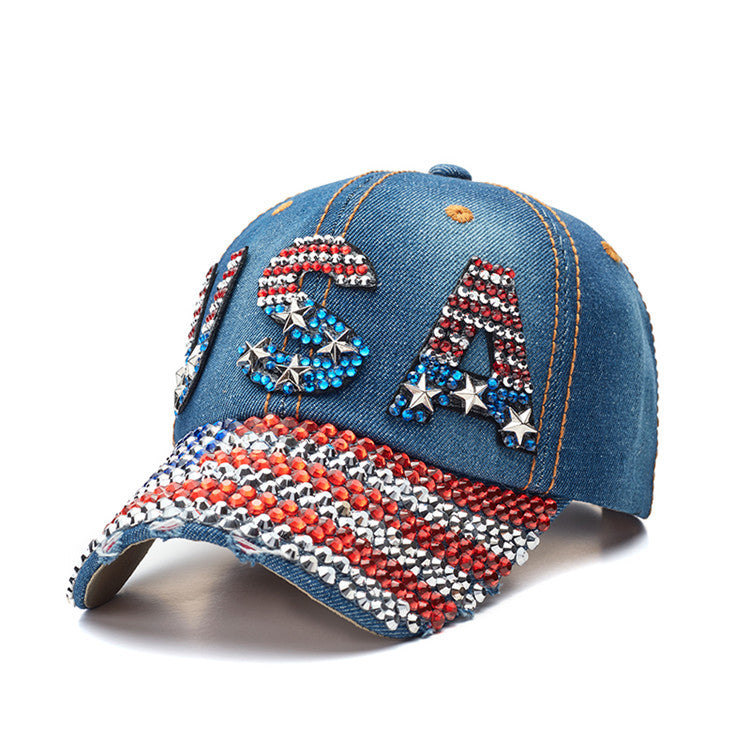 Wholesale New Baseball Cap Flag Denim Diamond-encrusted Election Event Cap Sunshade Sunscreen Cap Tide Cap