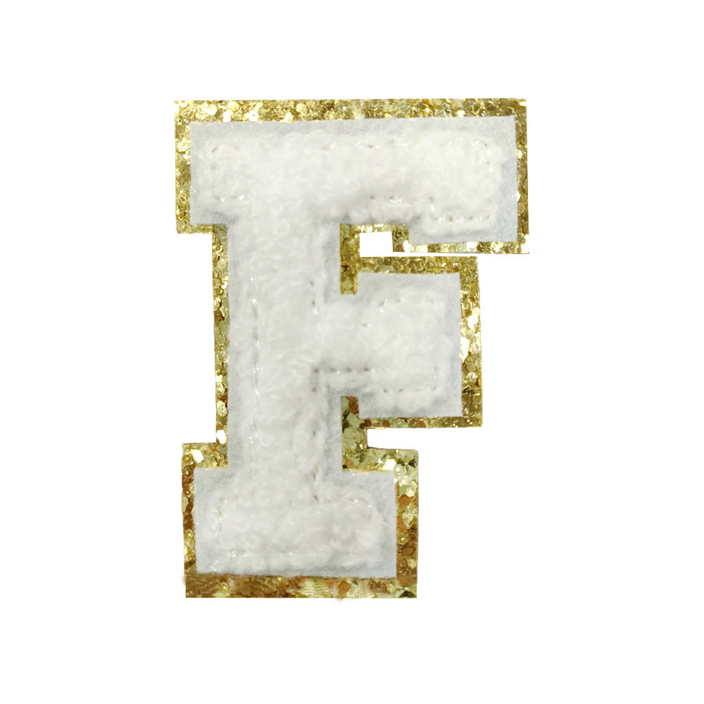Wholesale White Towel Embroidered Alphabet Patches A Z With Gold Glitter Stylish DIY Accessory For Coats And Crafts