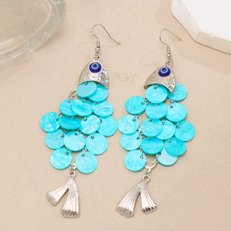 Wholesale Blue Fishtail Tassel Earrings Bohemian Vintage Women Drop Earrings Jewelry Accessory