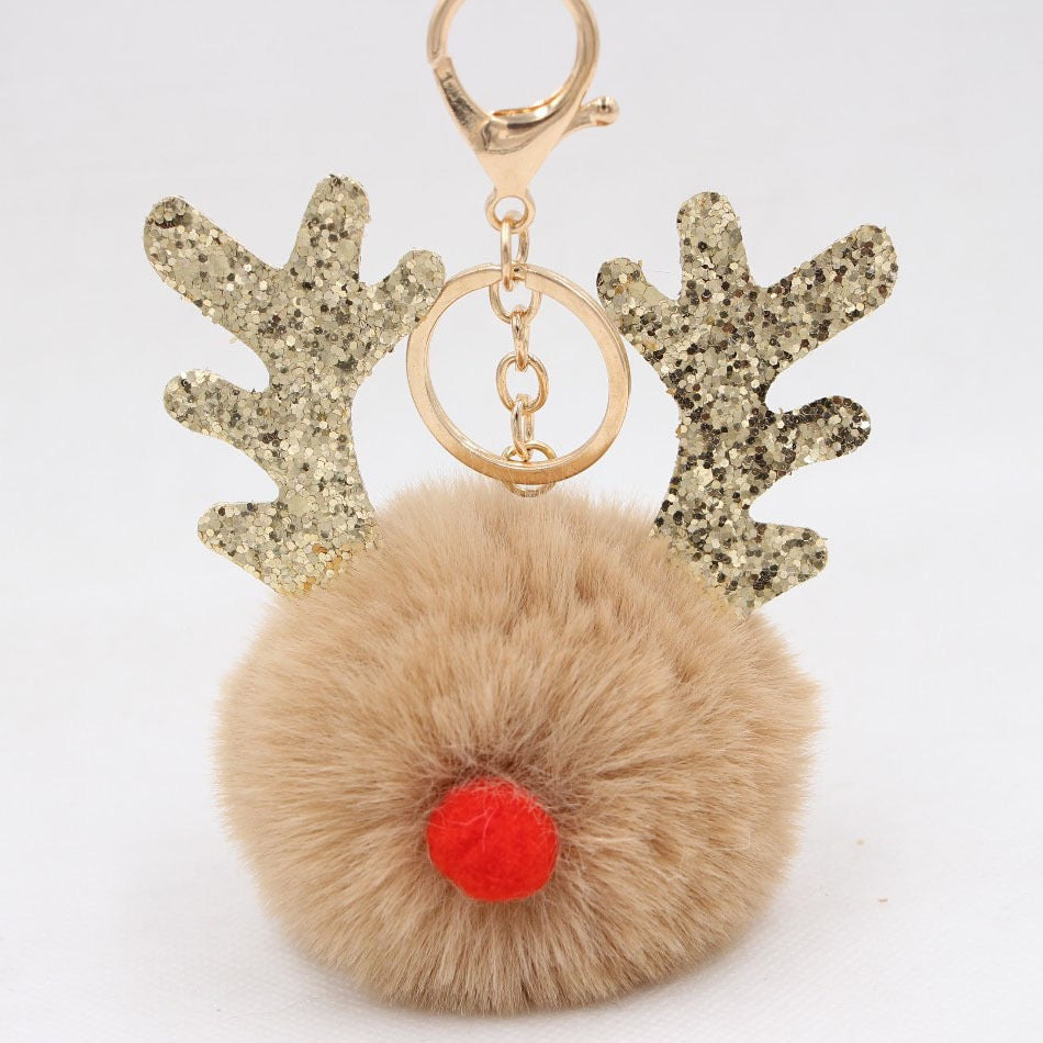 Wholesale Christmas Antler Plush Ball Keychain