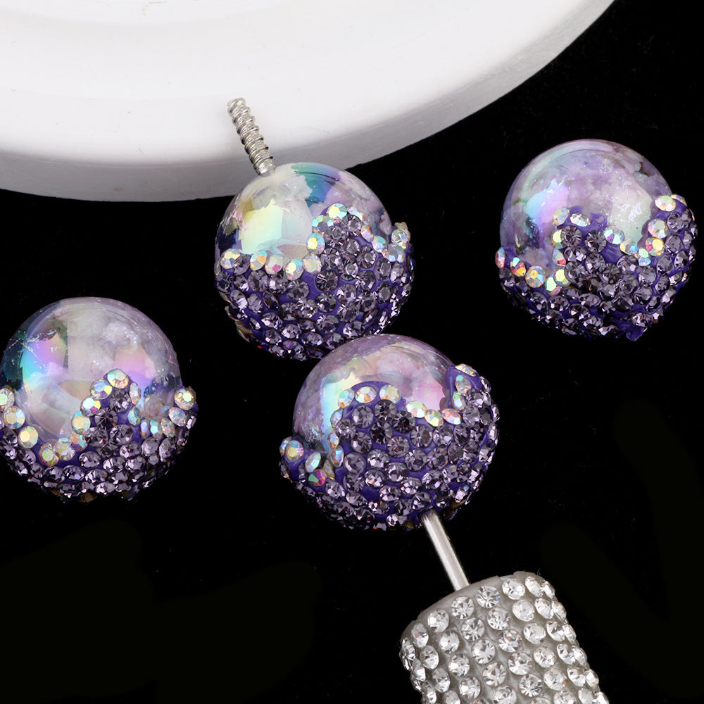 Wholesale 6pcs New cloud beads clay diamond ball can wear straight hole beads DIY mobile phone chain key chain bag chain accessories