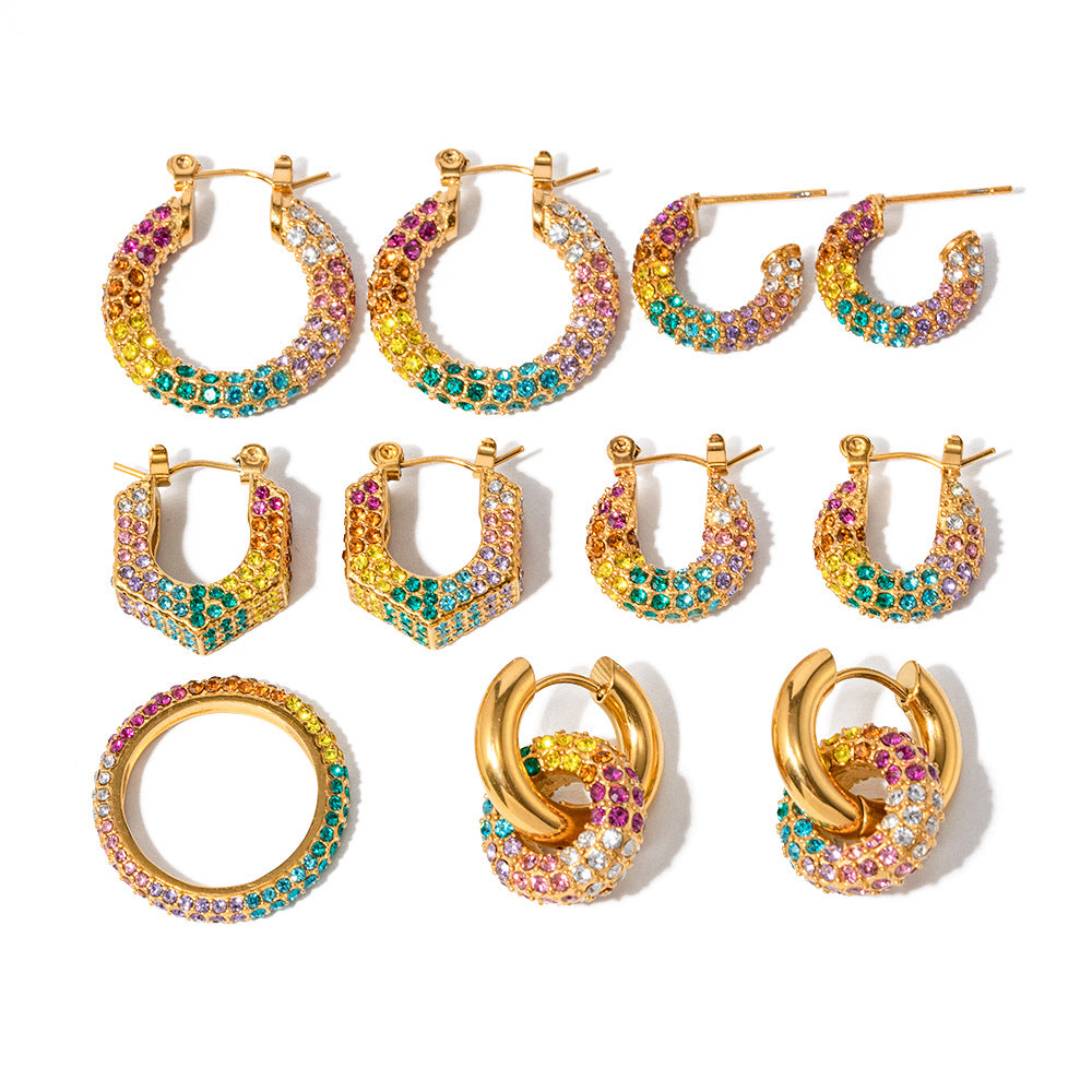 Wholesale Gold-plated Colorful Full Diamond Earrings Stainless Steel Earrings