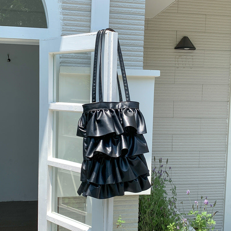 Wholesale Ruffle Shoulder Tote Bag Large Capacity PU Lace Pleated Armpit Bag