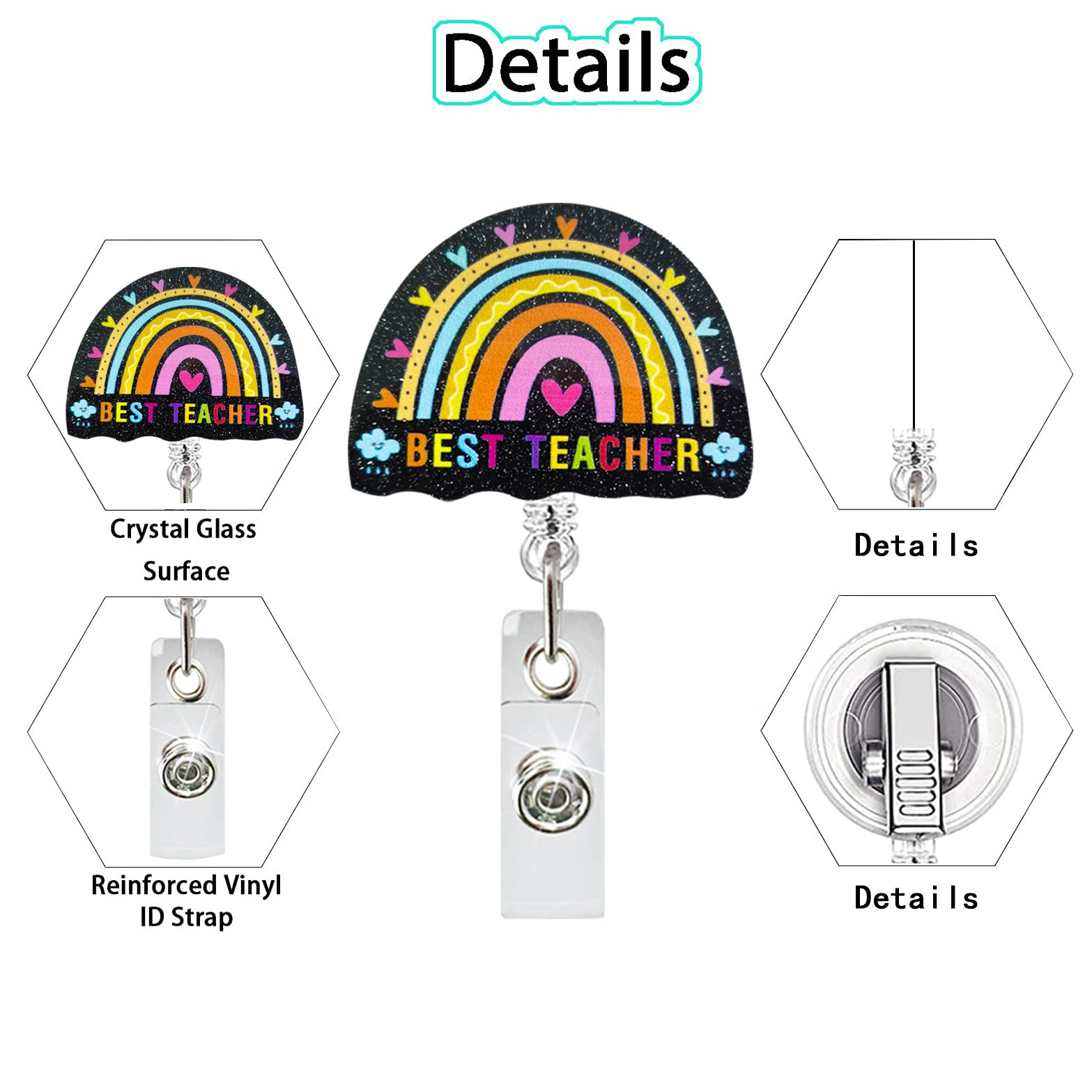 Wholesale Teacher Rainbow Acrylic Retractable Keychain