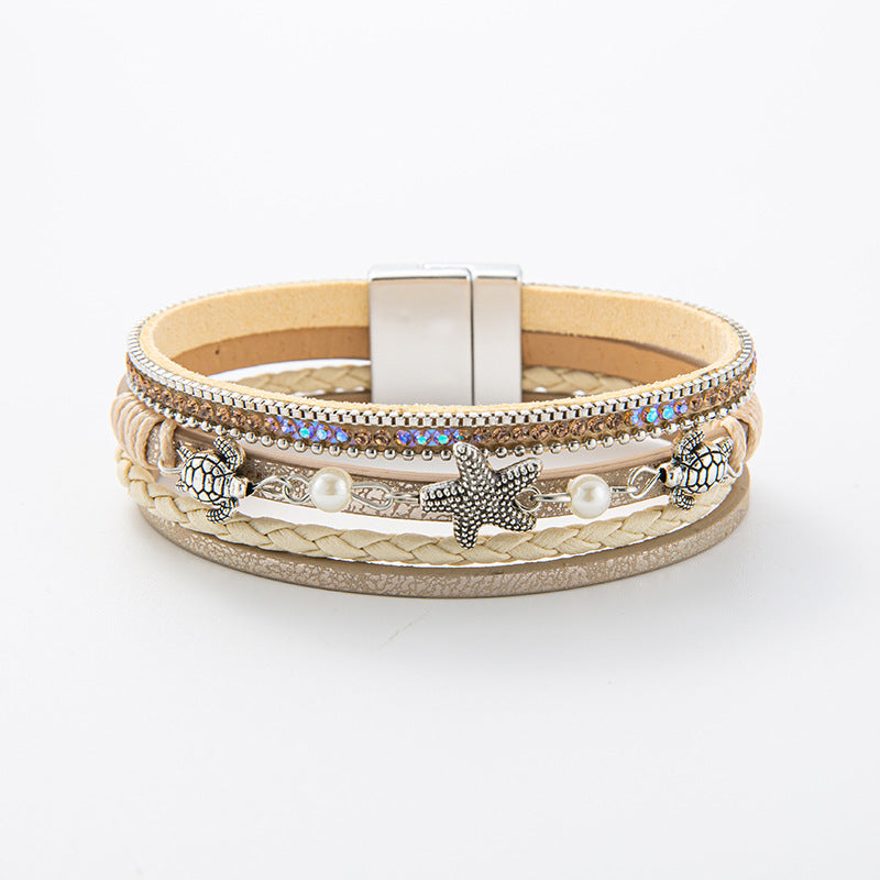 Wholesale Summer beach vacation seashell starfish multi-layer  Layered Bracelet Set