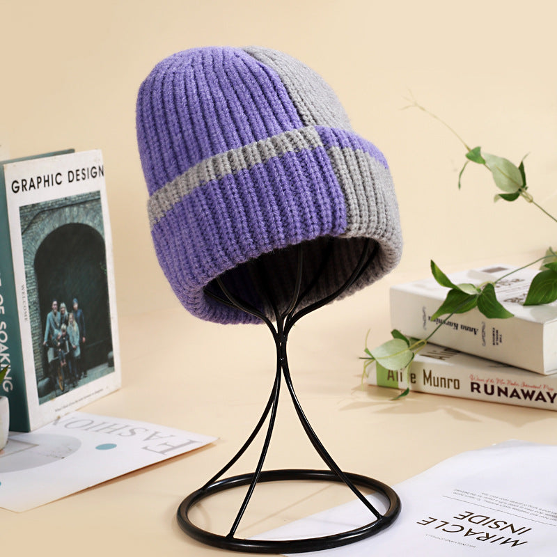 Wholesale Contrast Color Thick Warm Two-color Cute Kitten Pattern Knitted Hat