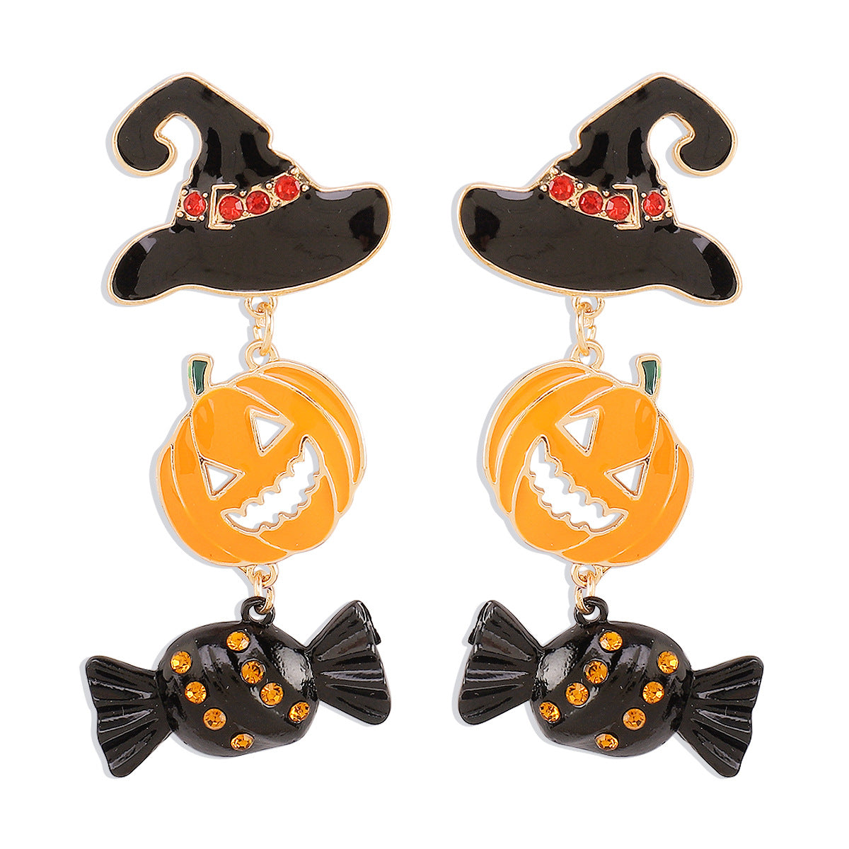 Wholesale Funny Pumpkin Hat Halloween Exaggerated Color-contrast Earrings