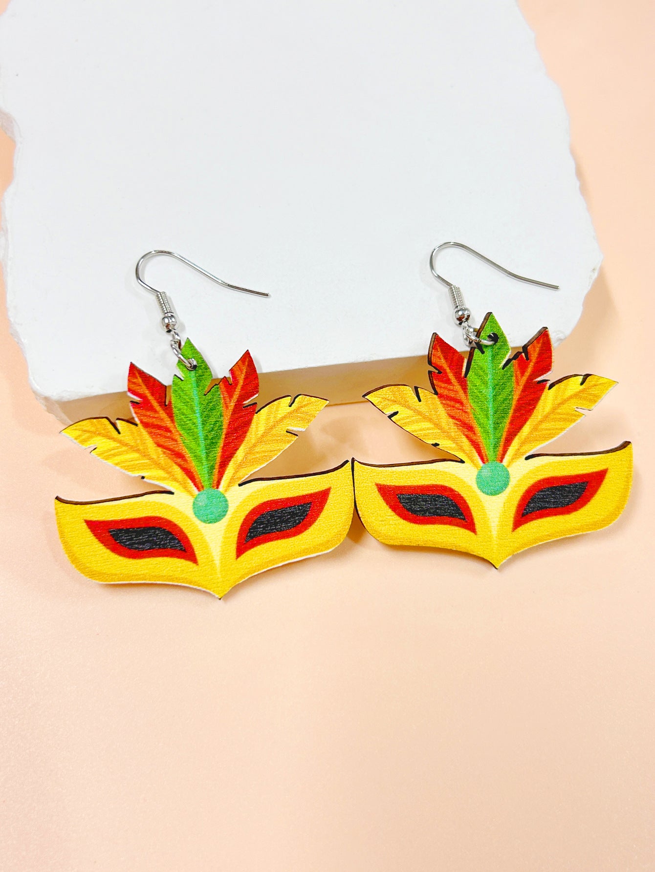 Wholesale Carnival clown mask crown cap lips gradient water drop three-color yak hip hop party earrings