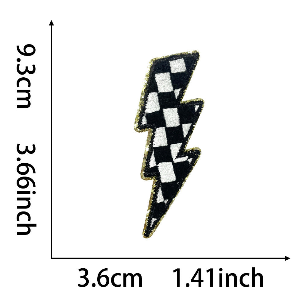 Wholesale Polyester Glitter Edge Iron On Embroidered Patch With Lightning Design For Casual Shoes And Hats