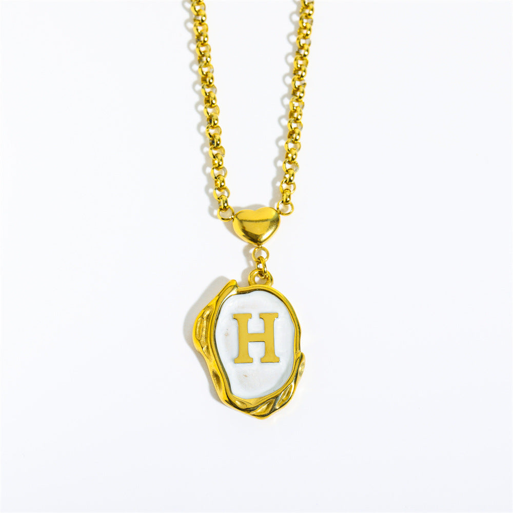 Wholesale 26 Letters Oil Dripping Three-dimensional 18K Gold Plated Stainless Steel Necklace
