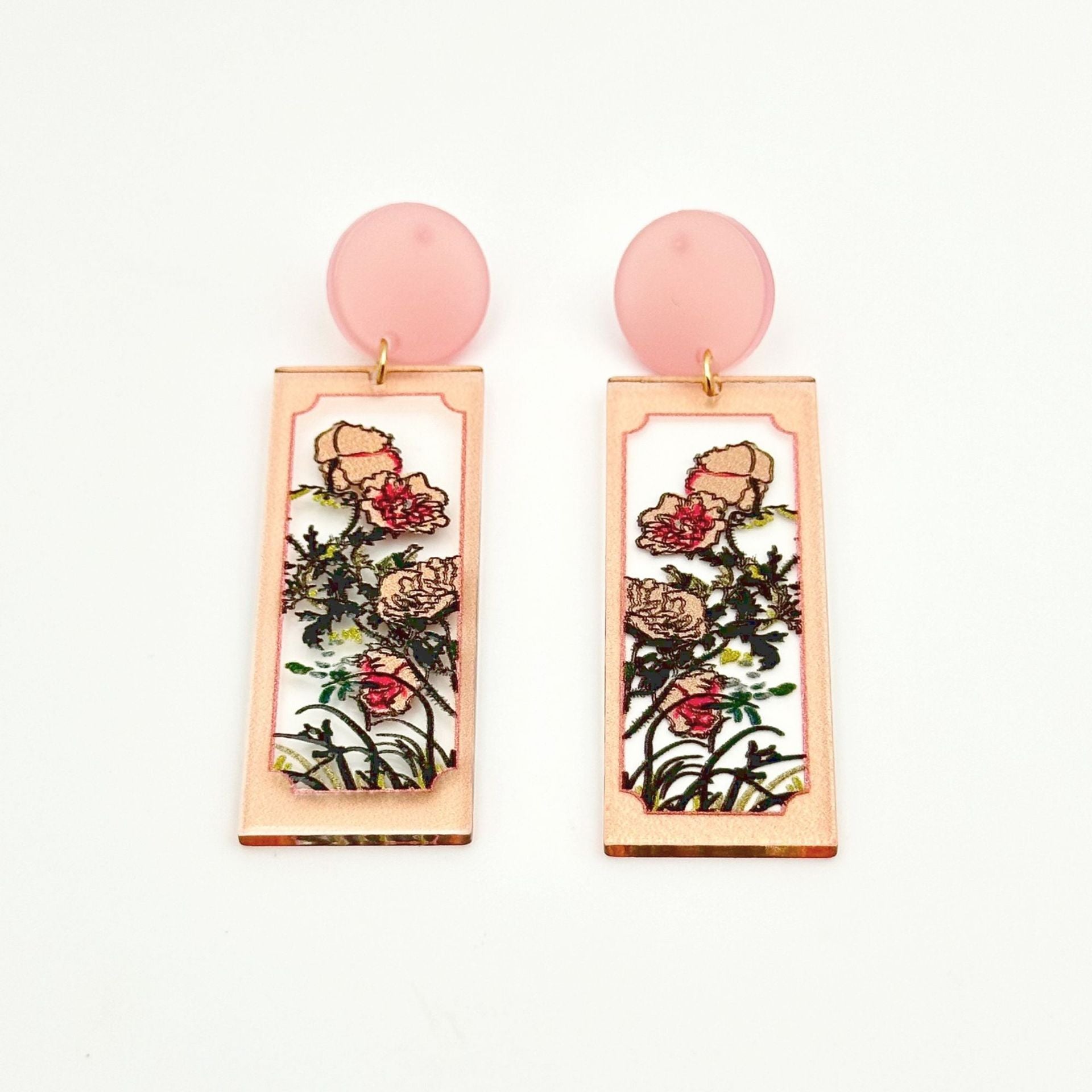 Wholesale Chinese Style Bamboo Flower Standing Print Acrylic Earrings