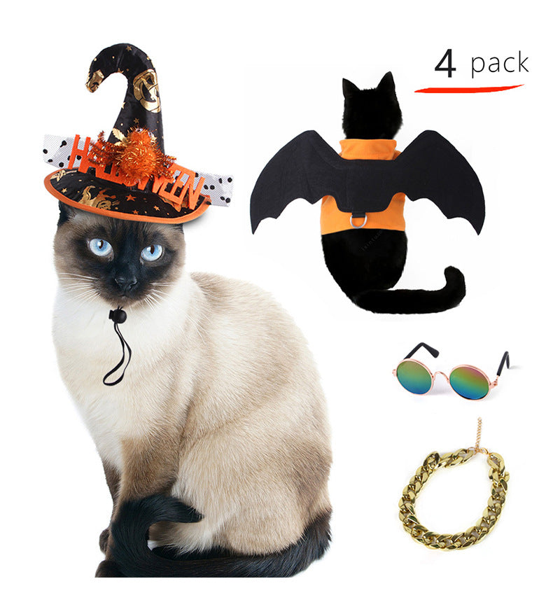 Wholesale 2PCS Halloween Set Cat Funny Hat Triangle Polyester Cloak
