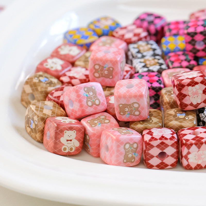 Wholesale 5pcs/pack 14mm Acrylic Cute Cherry Bear Rabbit Square String Beads