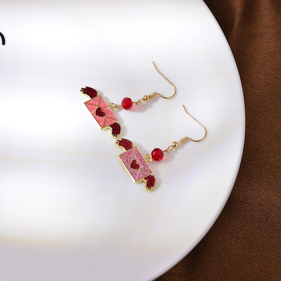 Wholesale Letter xoxo Pink Valentine' s Day Love Envelope Wings Earrings