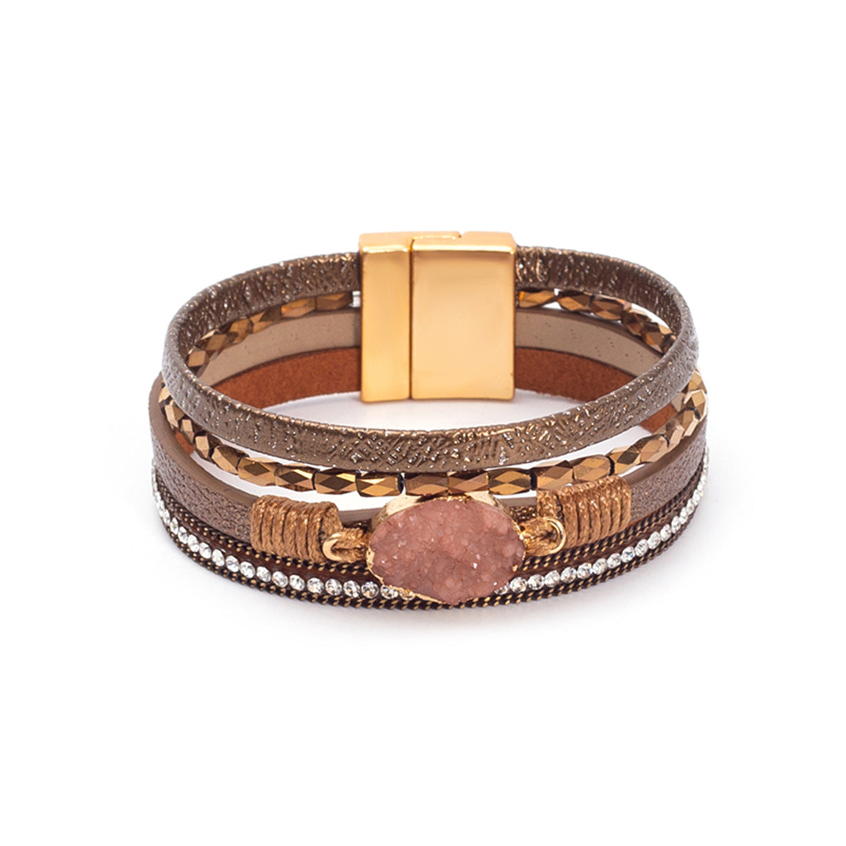 Wholesale Crystal Studded Vintage Ethnic Style Beaded Leather Bracelet