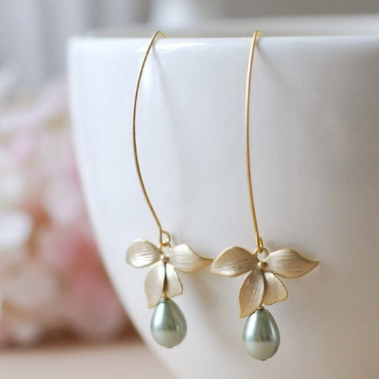 Wholesale Bow Leaf Water Drop Pearl Earrings