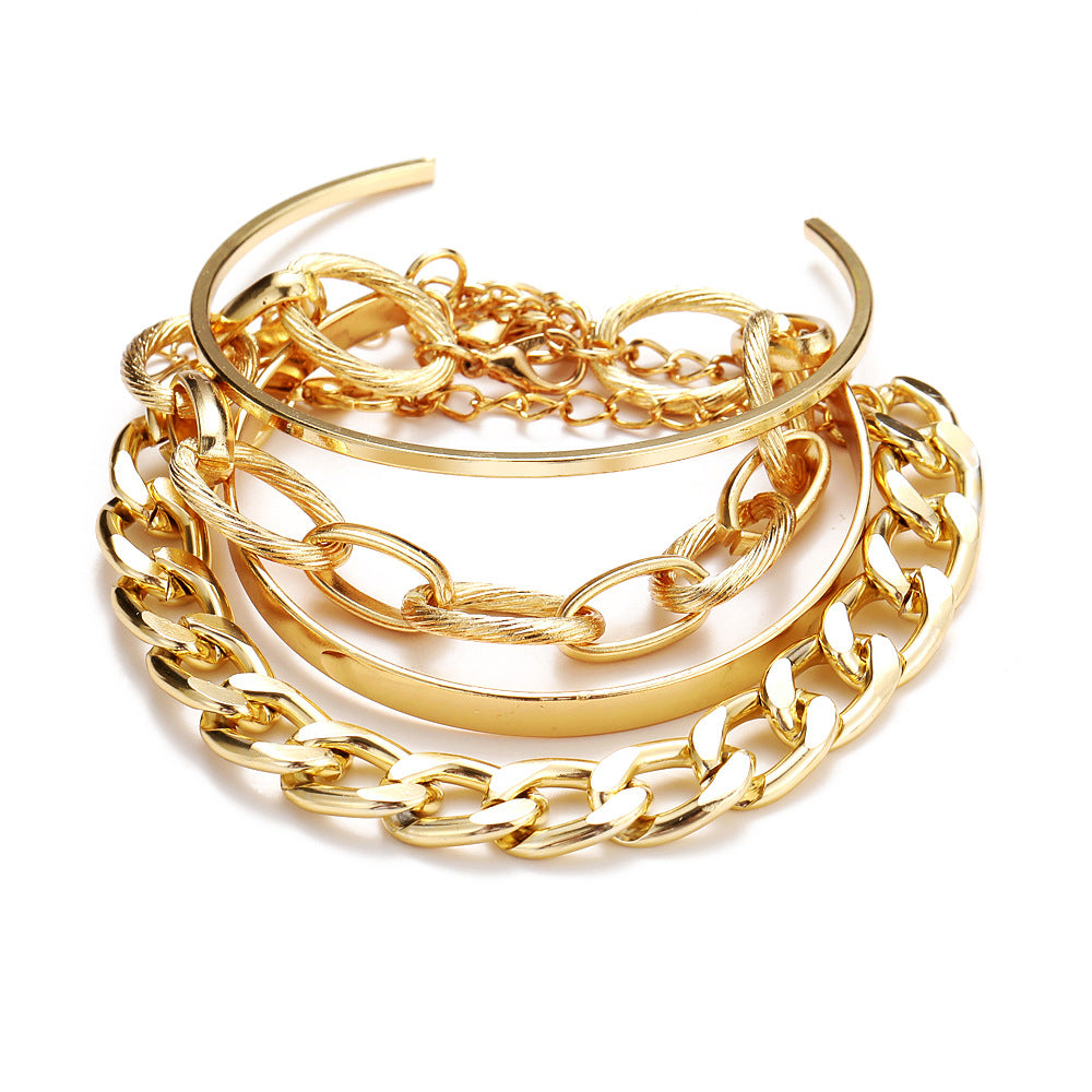 Wholesale Thick Chain Multi-layer Open Alloy Bracelet Set