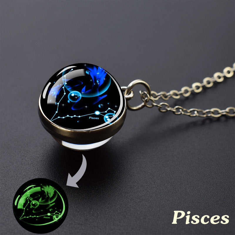 Wholesale Luminous Zodiac Starry Sky Glass Ball Necklace