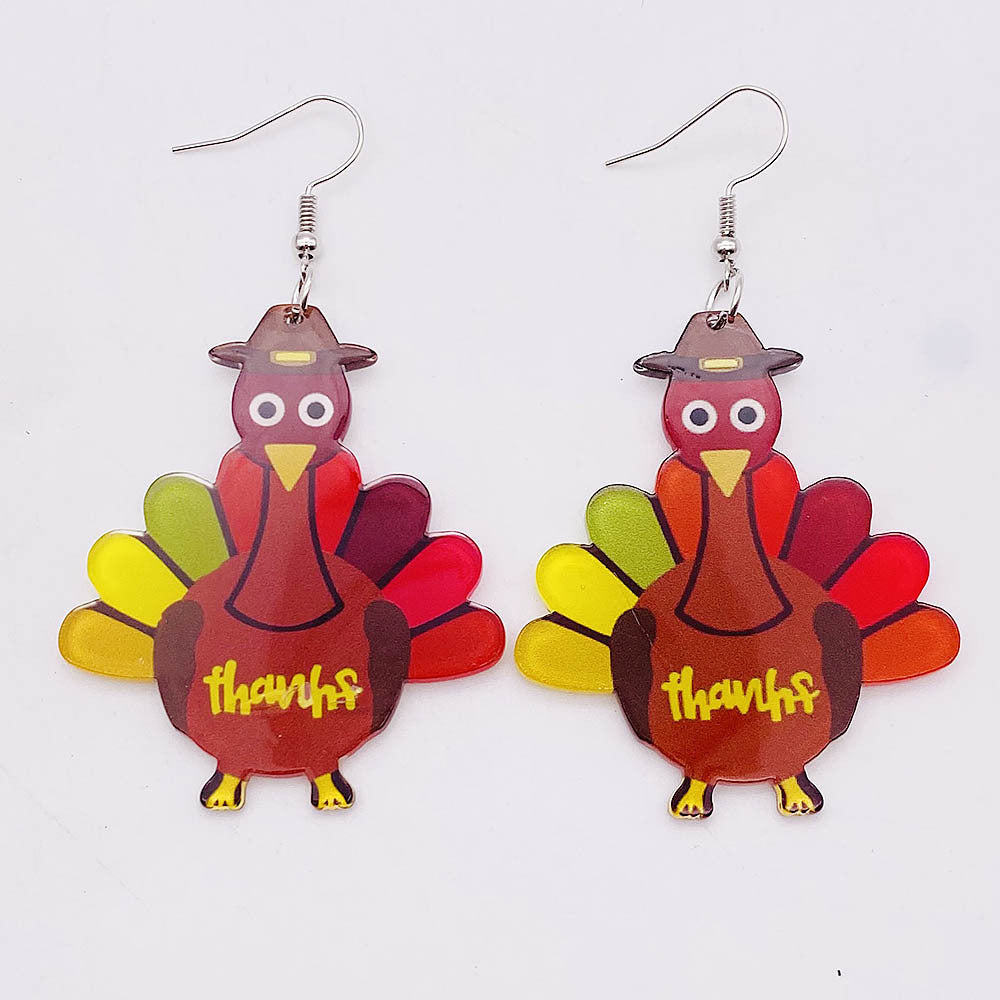 Wholesale Thanksgiving Turkey Acrylic Earrings