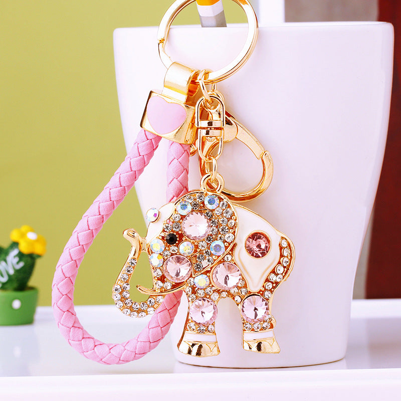 Wholesale Crystal studded diamond elephant cute metal keychain