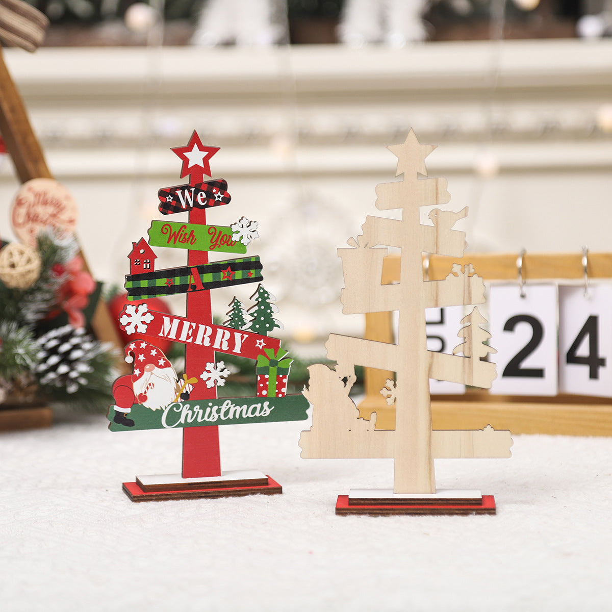 Wholesale Christmas Decorations Mini Desktop Christmas Tree Wooden Ornaments