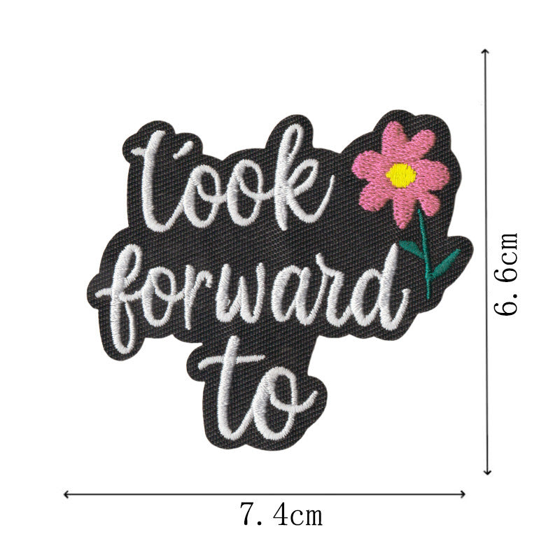Wholesale Boutique Rainbow Heart Inspirational Quote Iron On Patches Black White Embroidered Appliques For ets Polyester Cotton Set Of 9