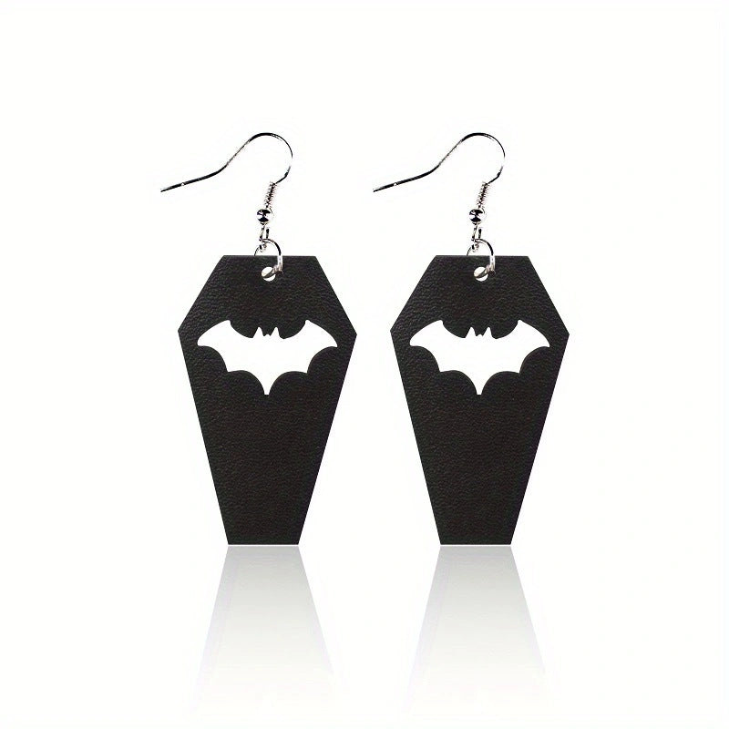 Wholesale Halloween Leather Black Hollow Bat Spider Web Hat Spider Earrings