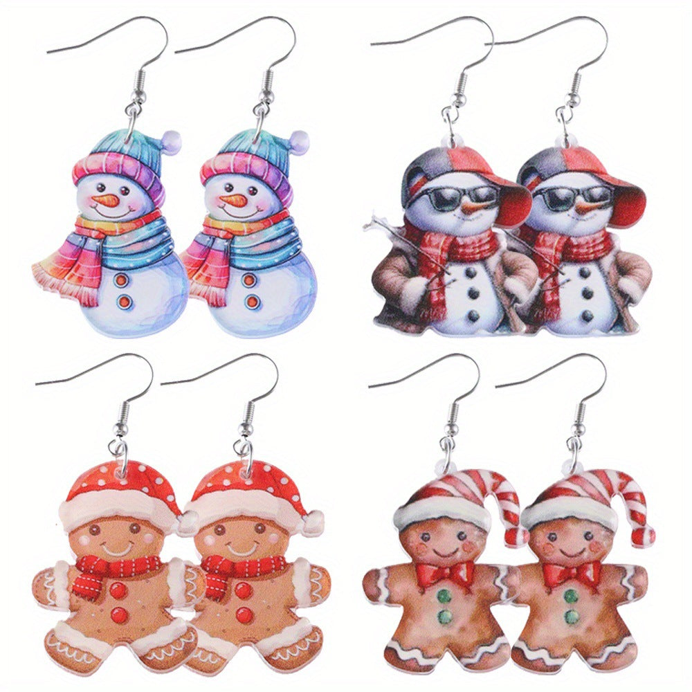 Wholesale Christmas Funny Gingerbread Man f Snowman Pendant Earrings