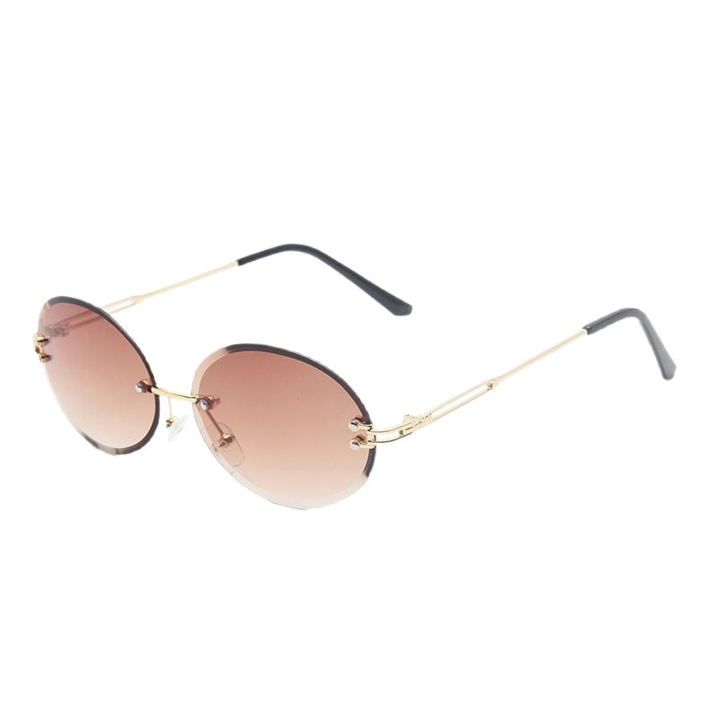 Wholesale Women's oval gradient frameless trimmed sunglasses