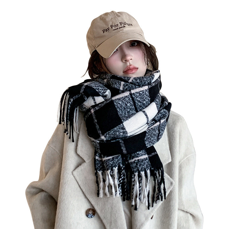 Wholesale Korean Version  Imitation Cashmere Retro Grid Japanese Tassel Shawl Winter Warm Scarf